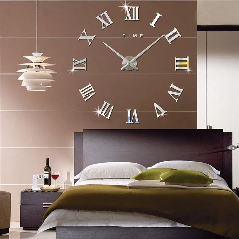 3D Acrylic Roman Numerals Mirror Wall Clock