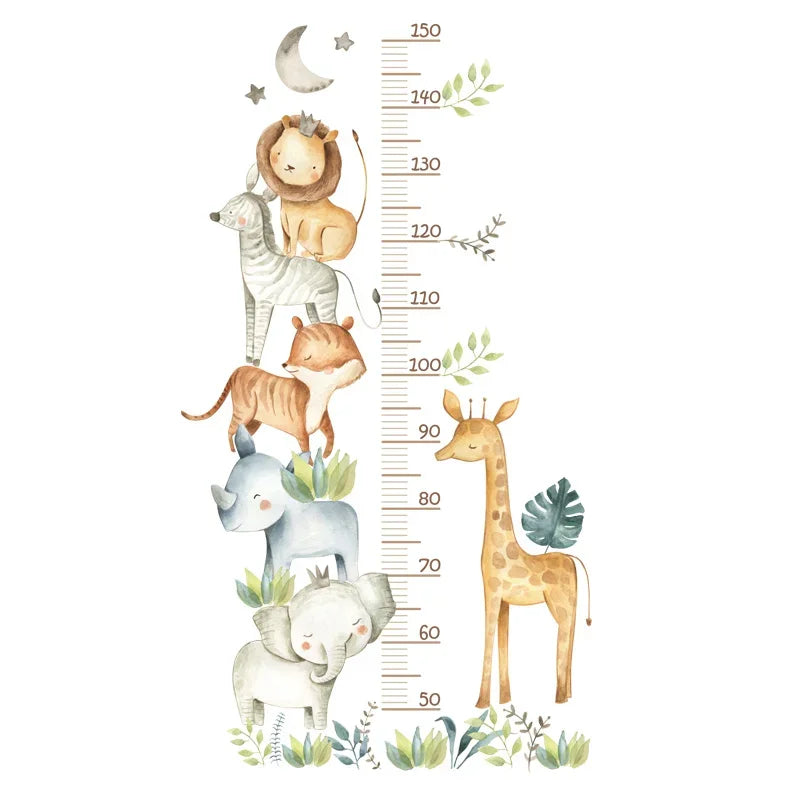 Cartoon African Animals Height Measurement Ruler Wall Stickers