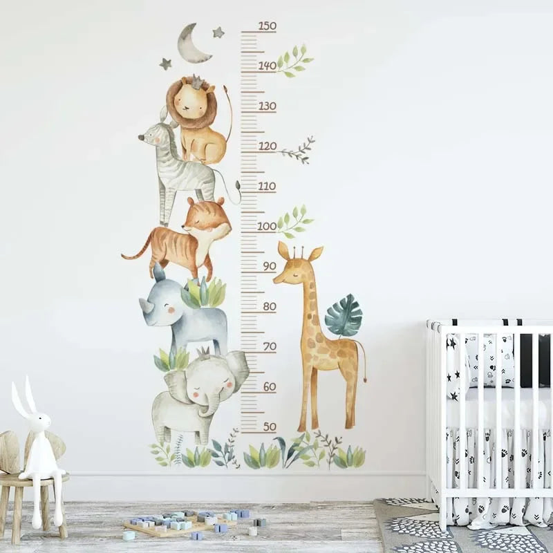 Cartoon African Animals Height Measurement Ruler Wall Stickers