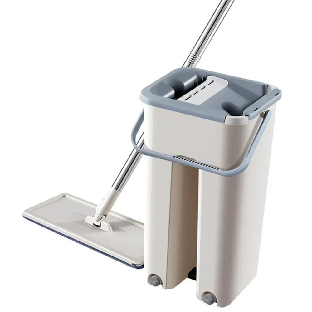 Flat Mop with Ultra-Fine Fiber Head, Rotary Mop Bucket Set and Replaceable Mop for Floor Cleaning