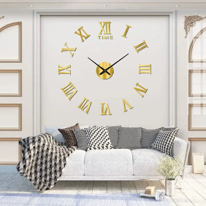 3D Acrylic Roman Numerals Mirror Wall Clock