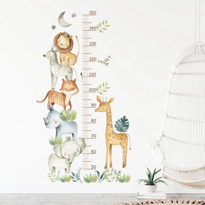 Cartoon African Animals Height Measurement Ruler Wall Stickers