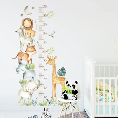 Cartoon African Animals Height Measurement Ruler Wall Stickers